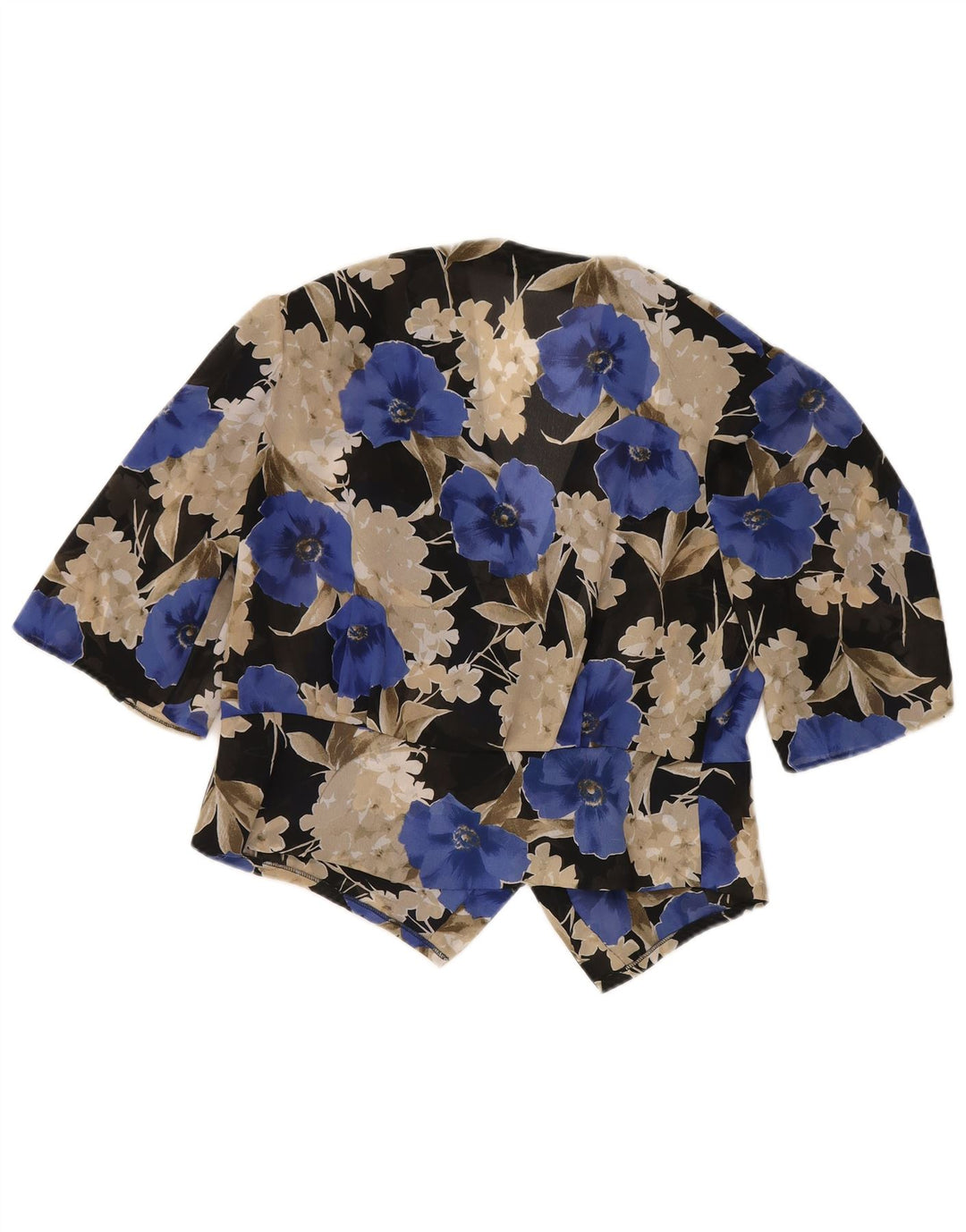 vintage Femme Manches Courtes Blazer Veste UK 14 Grand Bleu Floral