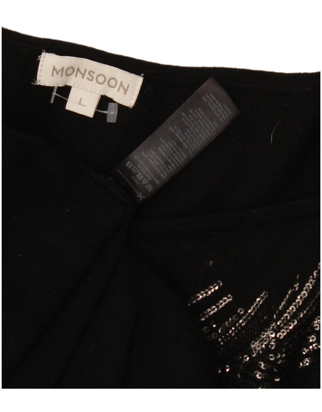 MONSOON Robe pull graphique pour femme UK 16 Grand coton noir