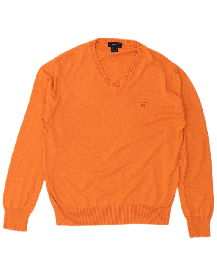 Gant Pull Col V Homme Orange Moyen Coton