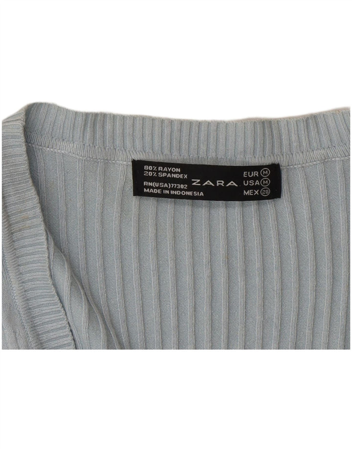 Zara Cardigan Femme Pull UK 12 Rayonne Bleu Moyen