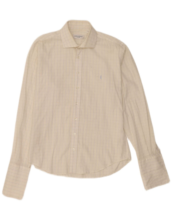 Yves Saint Laurent Chemise habillée pour hommes en coton à grands carreaux blancs