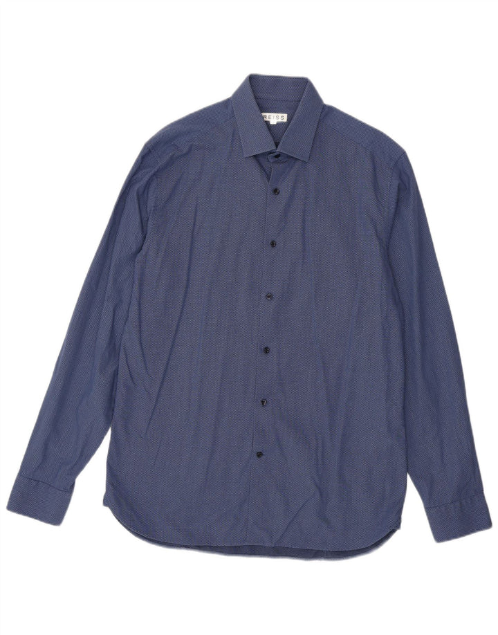 REISS Chemise Homme Large Bleu Marine Pois Coton