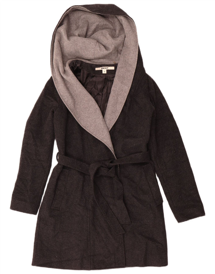 Dkny Pardessus ouvert à capuche pour femme US 8 laine gris moyen