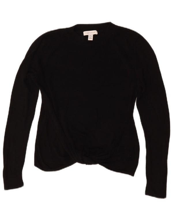 Topshop Femme Crop Oversize Top Manches Longues UK 10 Small Noir Viscose
