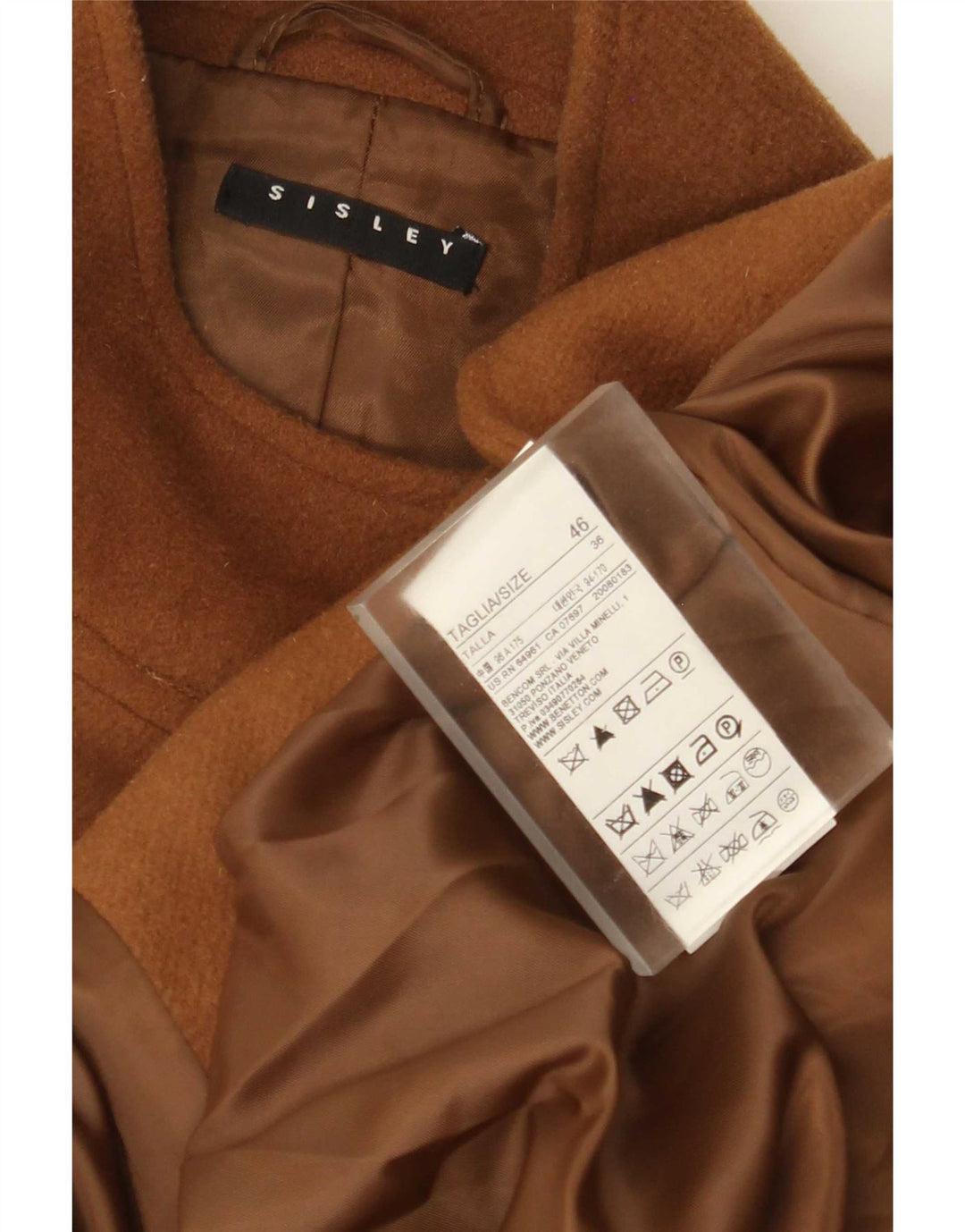 Sisley Manteau Cape Militaire Femme IT 46 Large Laine Marron
