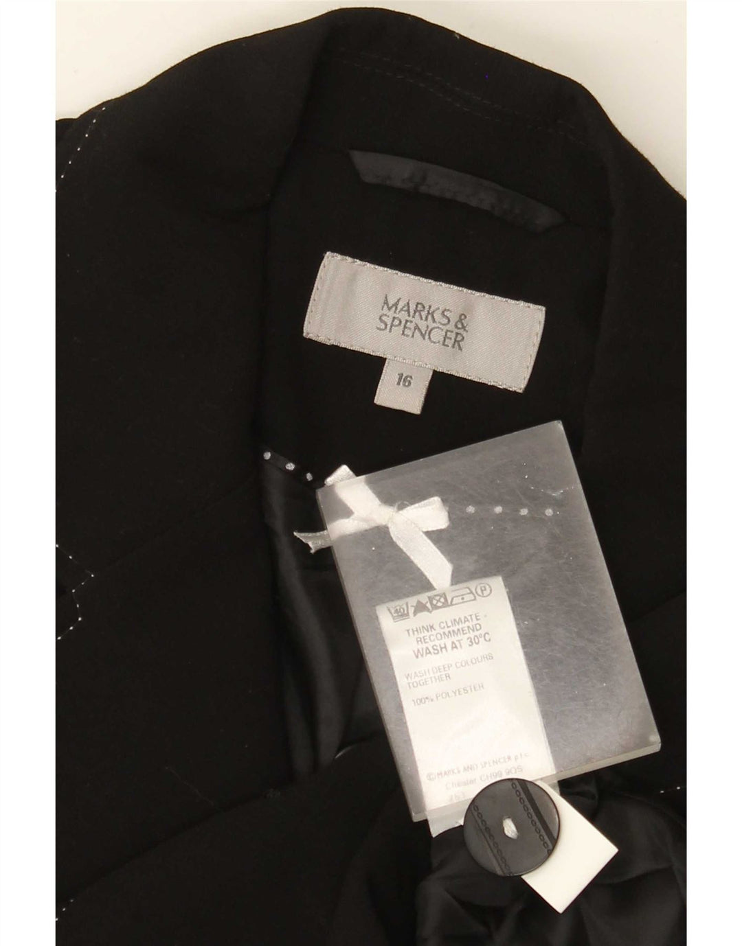 Marks & Spencer Veste blazer à 3 boutons pour femme UK 16 Large Noir Polyester