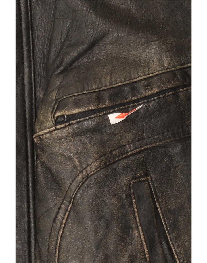 Veste Bomber En Cuir Homme Vintage IT 54 2XL Noir