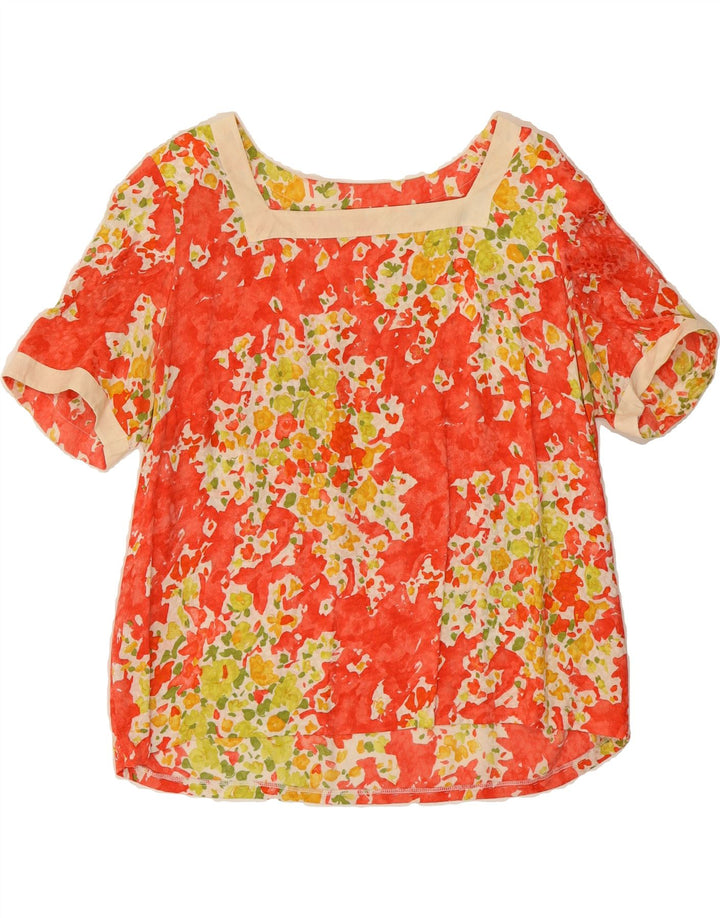 VINTAGE Womens See Through Top UK 14 Medium Red Floral Vintage Vintage and Second-Hand Vintage from Messina Hembry 