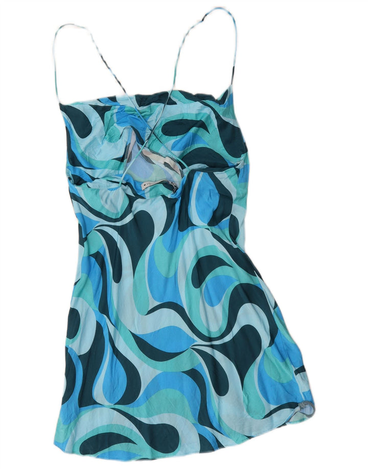Zara Femme Robe d'été à motif abstrait UK 44 Grande Viscose Colorblock Bleu