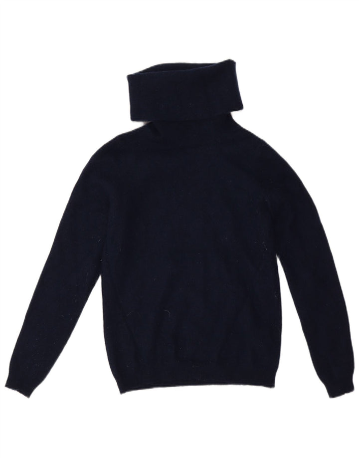 Jaeger Pull court à col roulé pour femme UK 10 Petite laine bleu marine