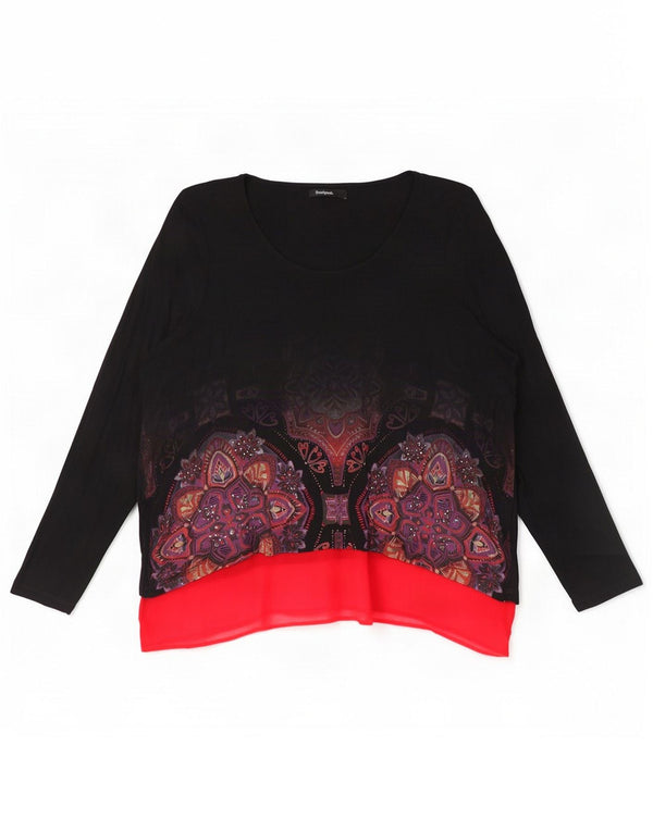 Desigual Tunique Asymétrique à Manches Longues pour Femme UK 14 Grand Noir Floral