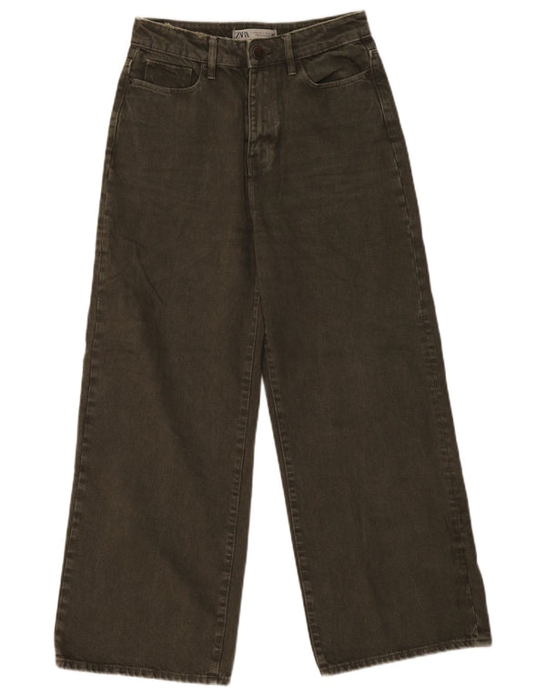 Zara Jean taille haute jambe large pour femme EU 36 XS W26 L27 Kaki