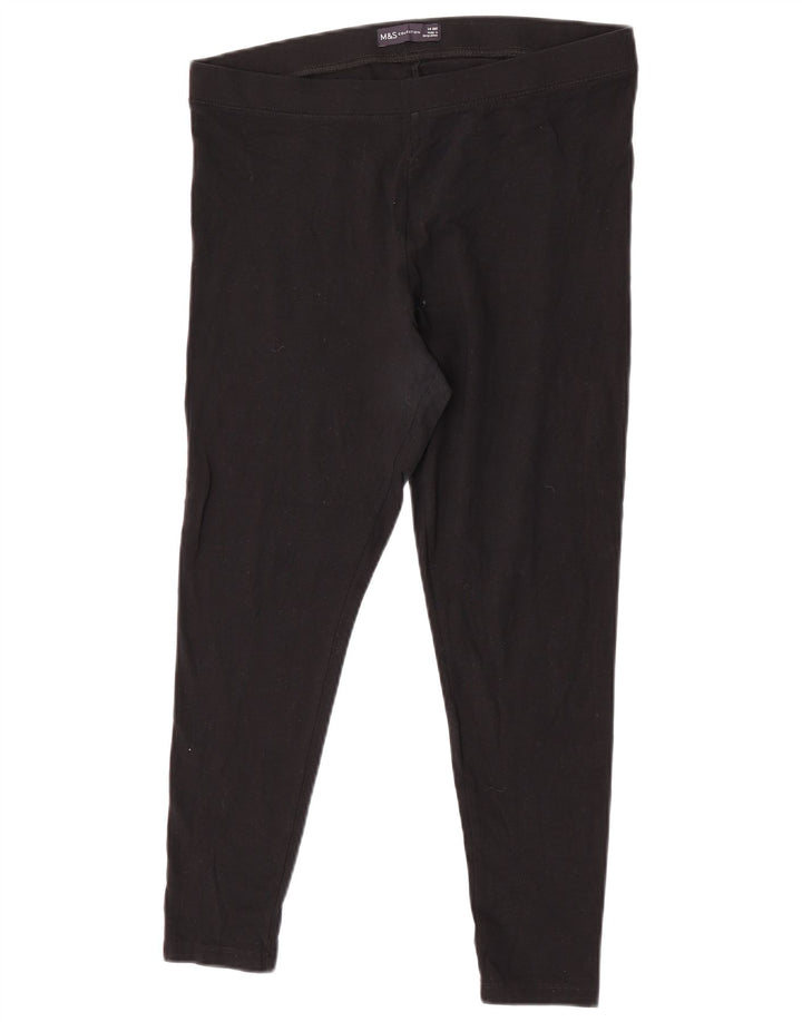 MARKS & SPENCER Leggings Femme UK 14 Grand Noir Coton