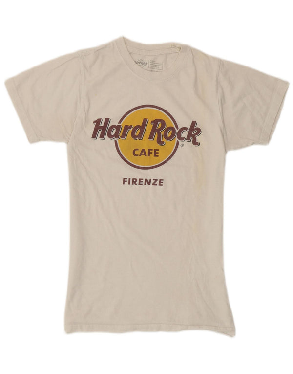 Hard Rock Womens Firenze Graphic T-Shirt Top UK 6 XS Blanc Coton