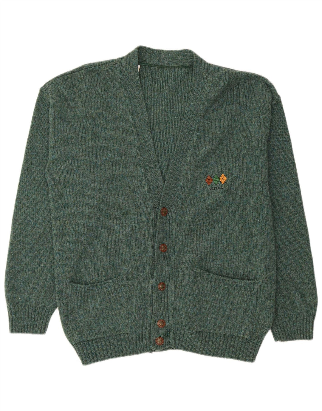 VINTAGE Pull Cardigan Homme XL Laine Verte
