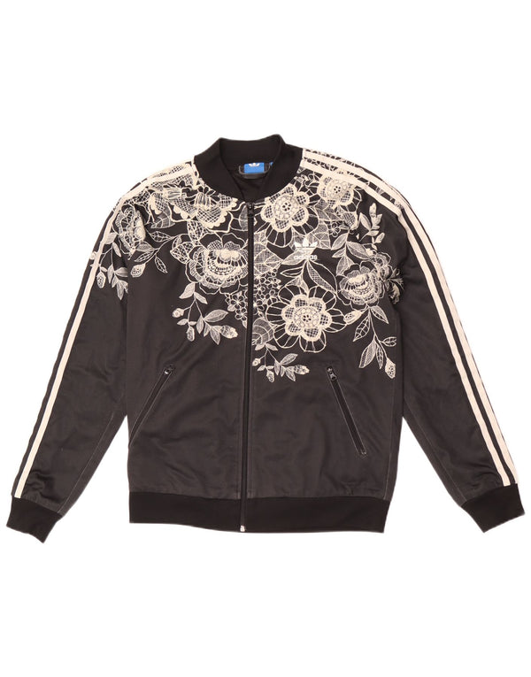 Adidas Veste de survêtement graphique pour femme UK 14 Medium Noir Floral