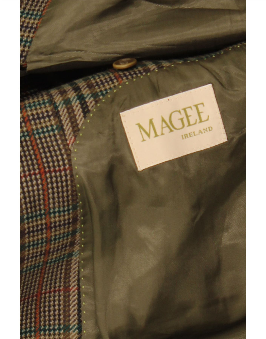 MAGEE Veste blazer à 2 boutons pour homme UK 38 Kaki pied-de-poule moyen
