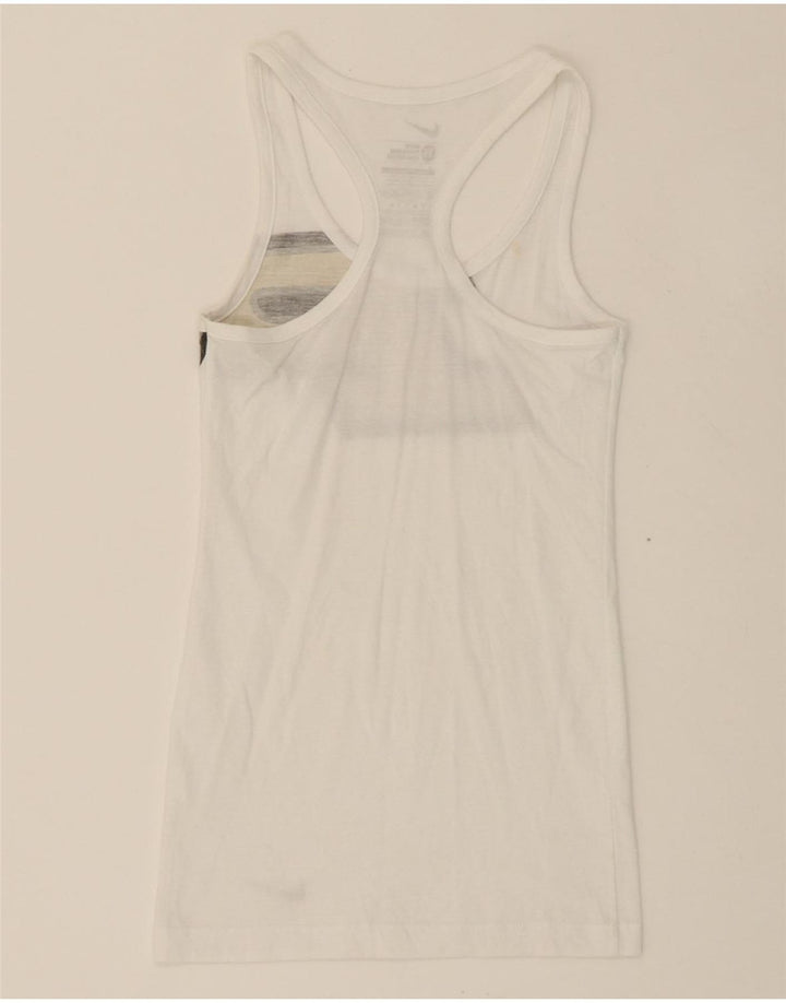 NIKE Womens Slim Fit Graphic Vest Top UK 4 XS White Polyester Vintage Nike and Second-Hand Nike from Messina Hembry 