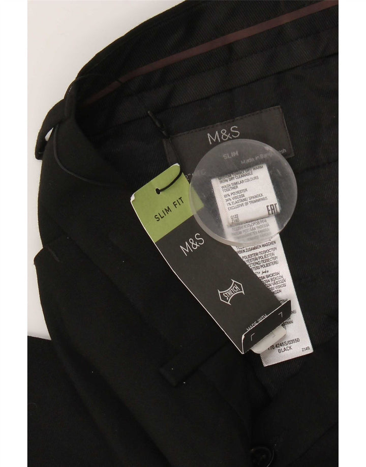 Marks & Spencer Pantalon Chino Coupe Slim Homme W32 L31 Noir Polyester