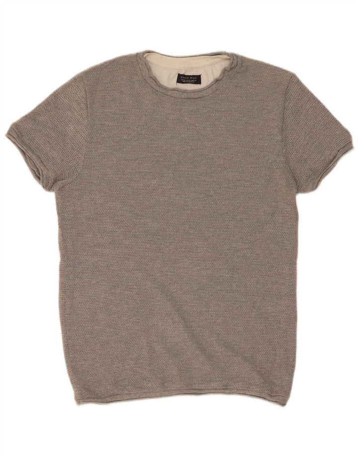 Zara Homme T-Shirt Top Gris Moyen Coton