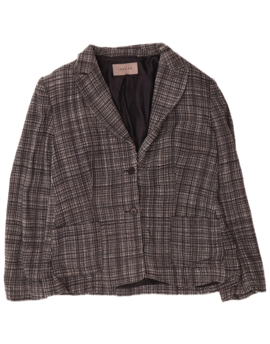 Jaeger Veste blazer à 2 boutons pour femme UK 12 en laine à carreaux gris moyen
