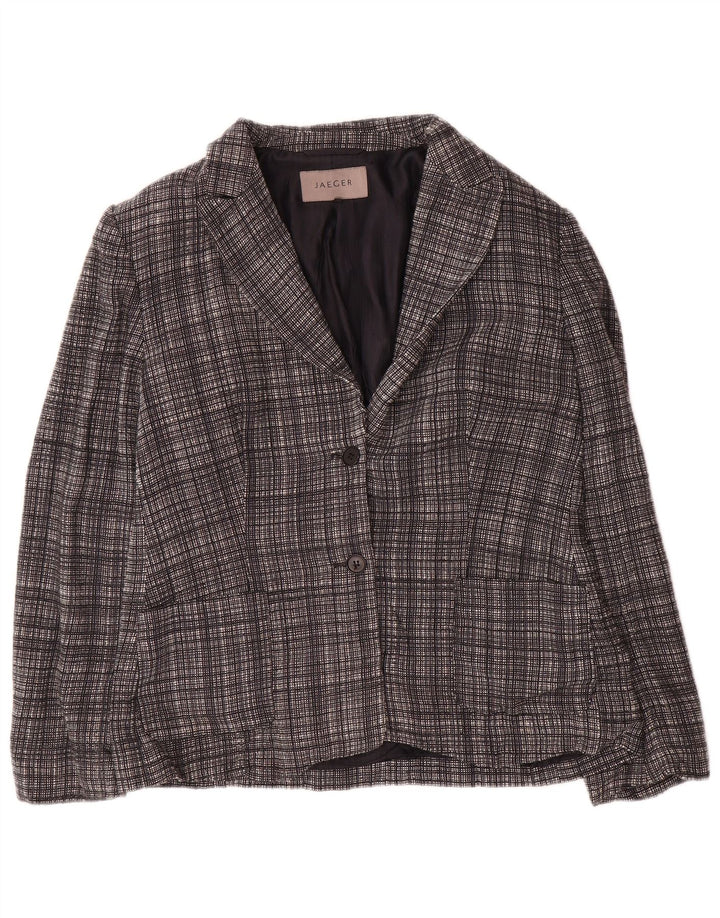 Jaeger Veste blazer à 2 boutons pour femme UK 12 en laine à carreaux gris moyen