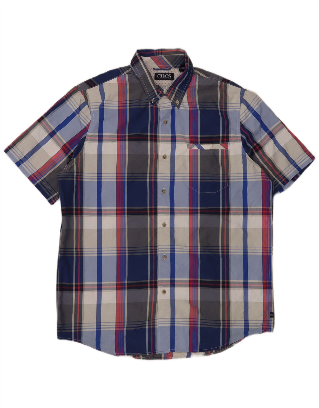 Chaps Chemise à manches courtes pour homme en polyester à grands carreaux bleus