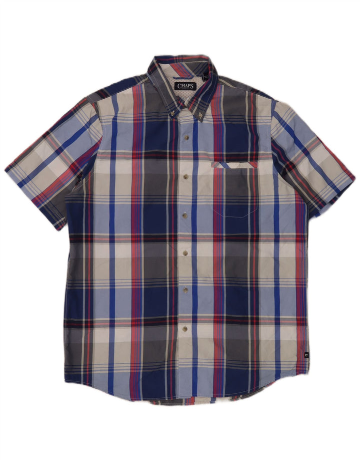Chaps Chemise à manches courtes pour homme en polyester à grands carreaux bleus