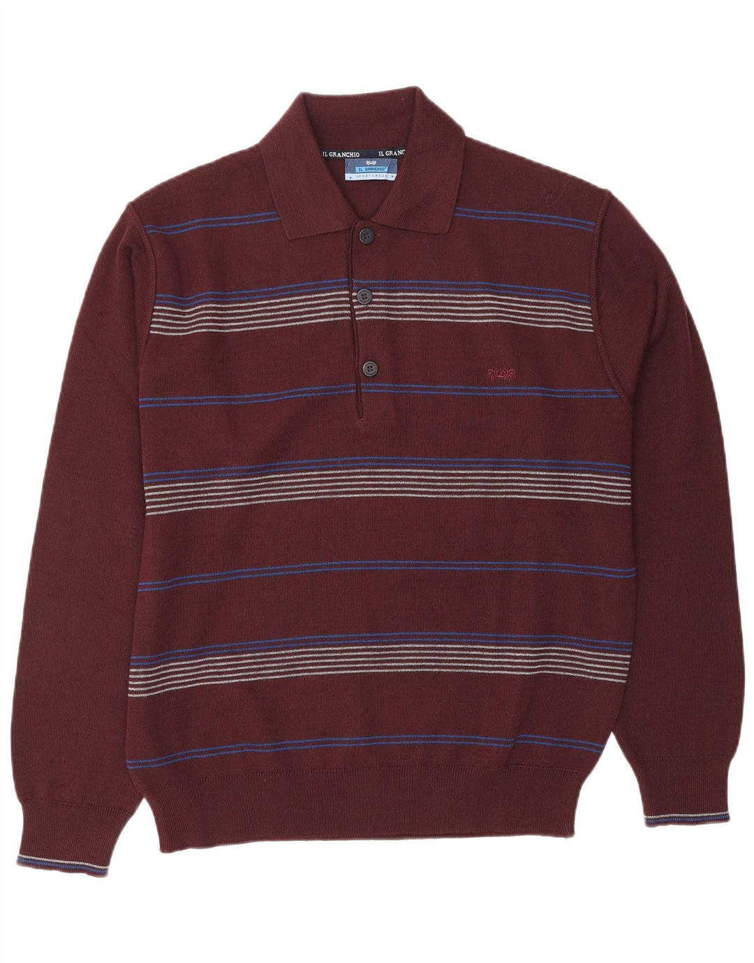 IL GRANCHIO Pull col polo pour homme en laine rayée marron