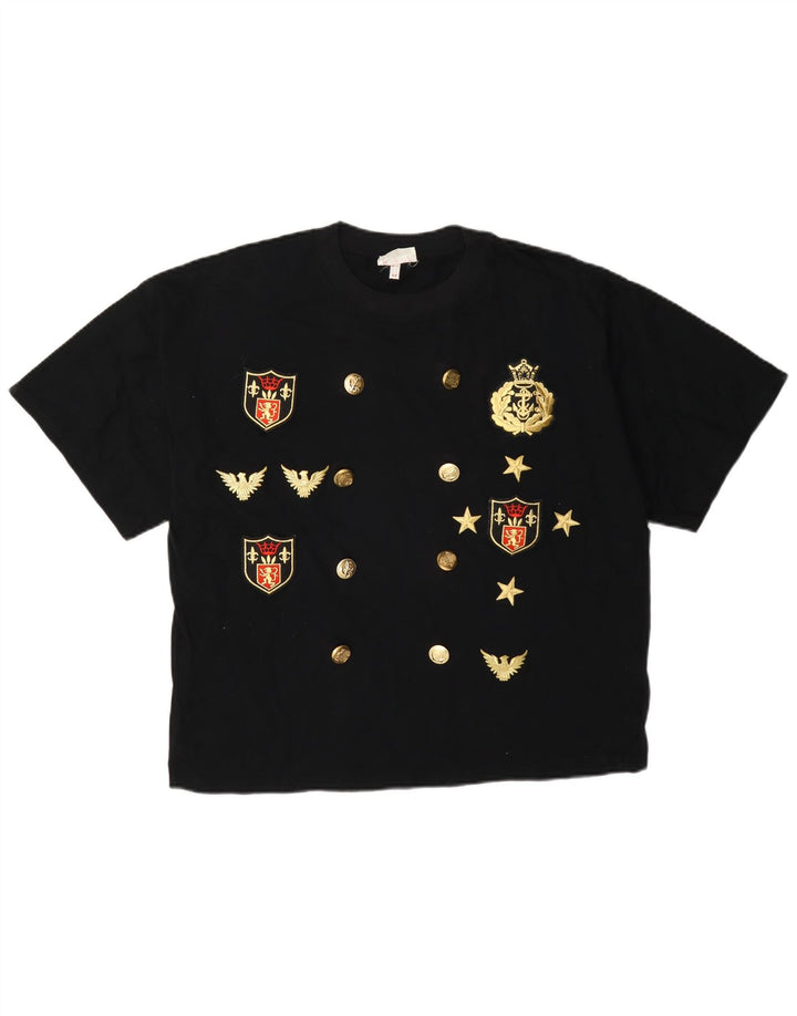 vintage Femme Graphique T-Shirt Top IT 44 Coton Noir Moyen