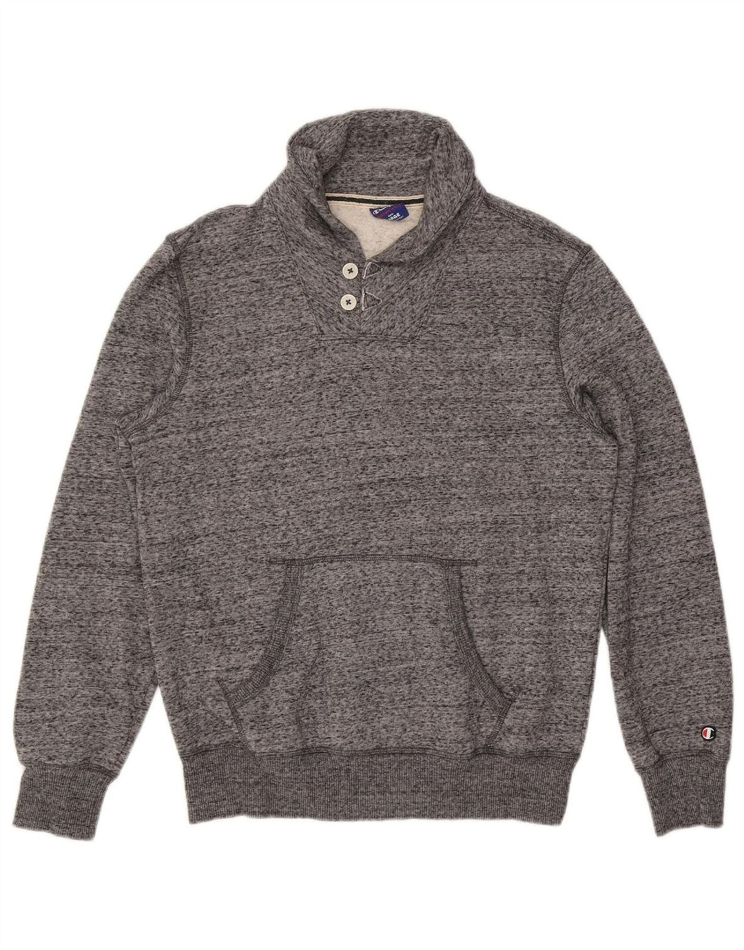 CHAMPION Mens Shawl Neck Sweatshirt Jumper Large Grey Flecked Cotton