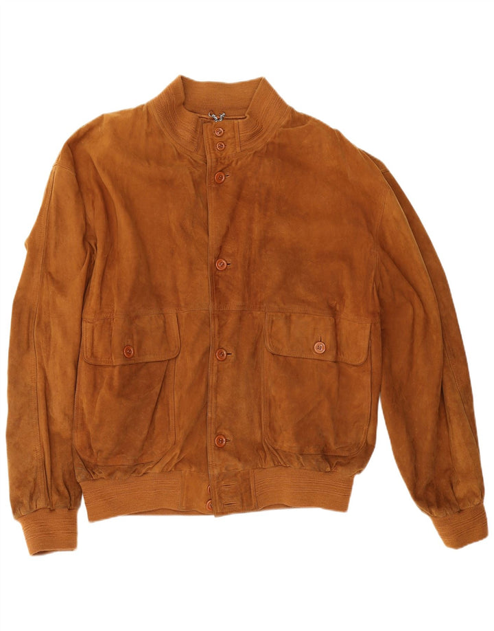 vintage Mens Suede Bomber Jacket IT 54 2XL Cuir Marron