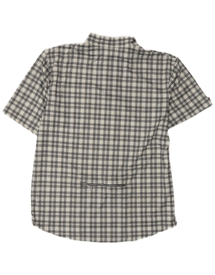 VINTAGE Chemise pull à manches courtes pour hommes grand polyester à carreaux gris