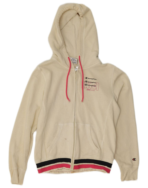 Champion Pull à capuche zippé graphique pour femme UK 10 Small Off White