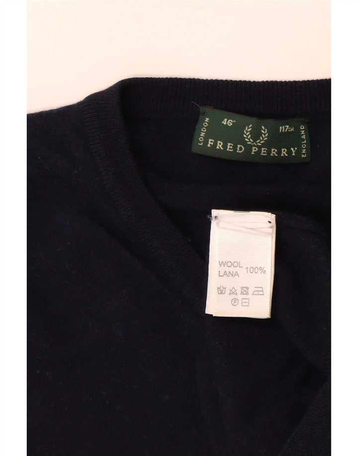 Fred Perry Pull col V pour homme en laine bleu marine Taille L