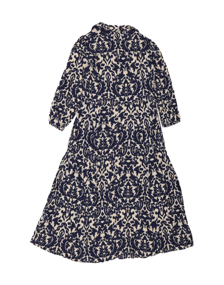 Zara Robe Maxi Femme UK 12 Bleu Moyen Ikat Viscose