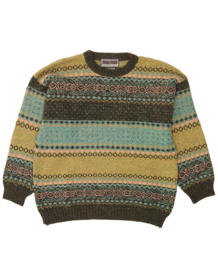 vintage Mens Crew Neck Jumper Pull Moyen Multicolore Fair Isle
