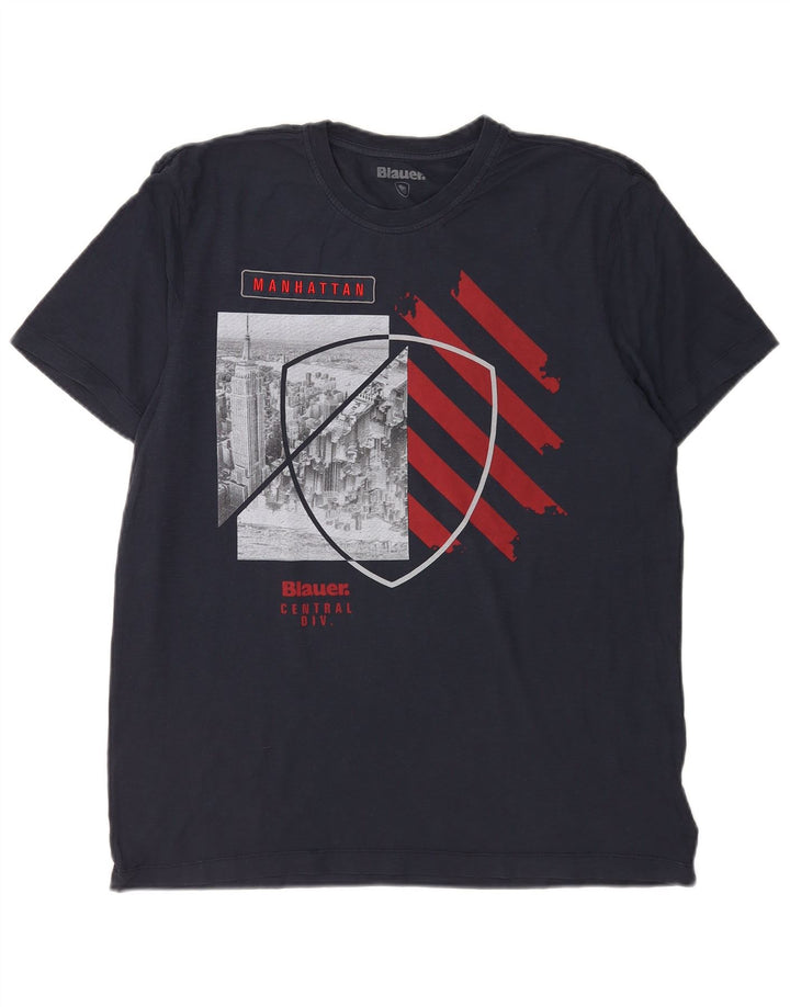 Blauer T-Shirt Graphique Homme Top XL Bleu Marine Coton