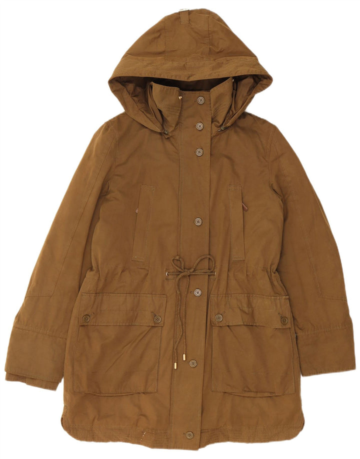 Zara Parka à capuche pour femme UK 14 en coton à carreaux kaki moyen
