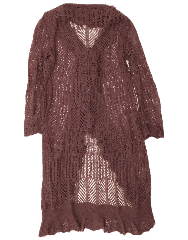 vintage Womens Longline Cardigan Sweater UK 16 Grand Acrylique Brun