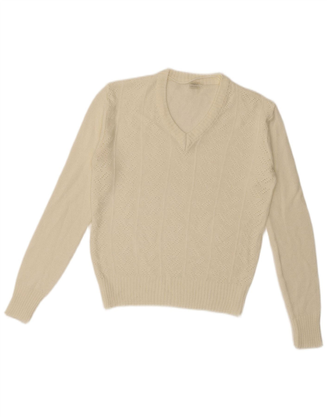 C&A Womens V-Neck Jumper Sweater IT 44 Medium White Acrylic