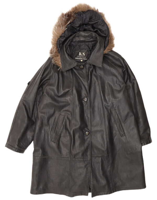 Kiros Manteau en cuir surdimensionné à capuche pour femme IT 48 XL Noir