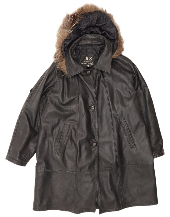 Kiros Manteau en cuir surdimensionné à capuche pour femme IT 48 XL Noir