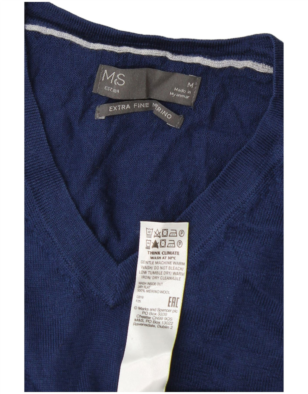 Marks & Spencer Pull col V Homme Bleu Marine Moyen Laine