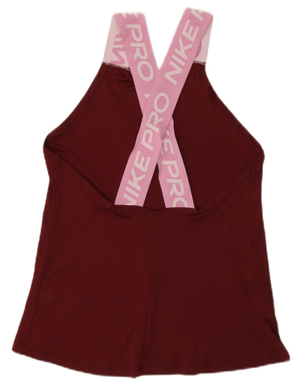 NIKE Débardeur graphique Dri Fit pour femme UK 8 Petit nylon color block bordeaux