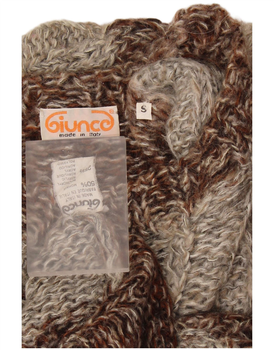 Giunco Pull à col rond pour femme UK 10 Petit Marron Colorblock Mohair