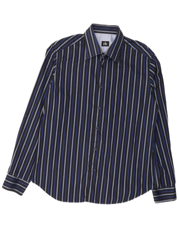 Roccobarocco Chemise Homme Taille 42 16 1/2 Grand Coton Rayé Bleu Marine