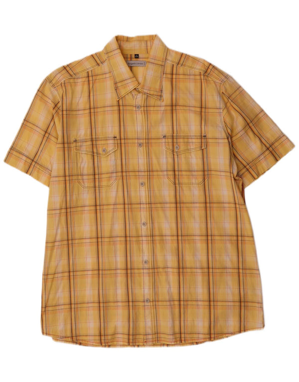 Angelo Litrico Chemise à manches courtes pour homme Taille 43/44 XL Jaune à carreaux en coton