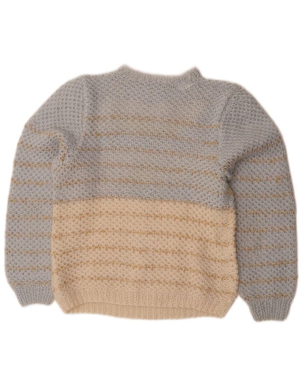 vintage Womens Crew Neck Jumper Pull UK 16 Grand Colorblock Bleu