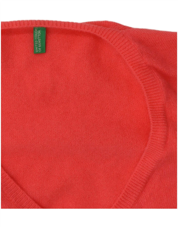 Benetton Pull col V pour femme UK 12 Rose moyen